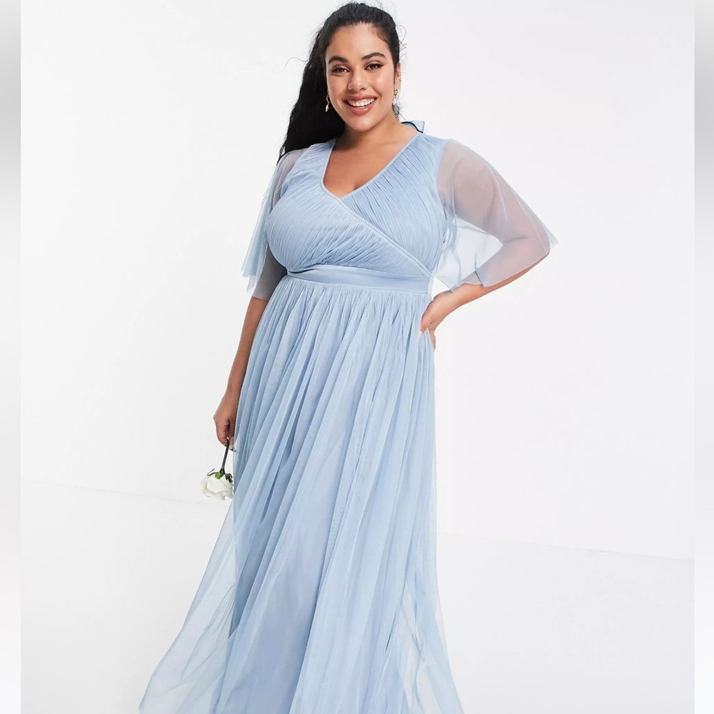 ASOS Anaya With Love Plus Bridesmaid tulle flutter sleeve maxi dress - soft blue